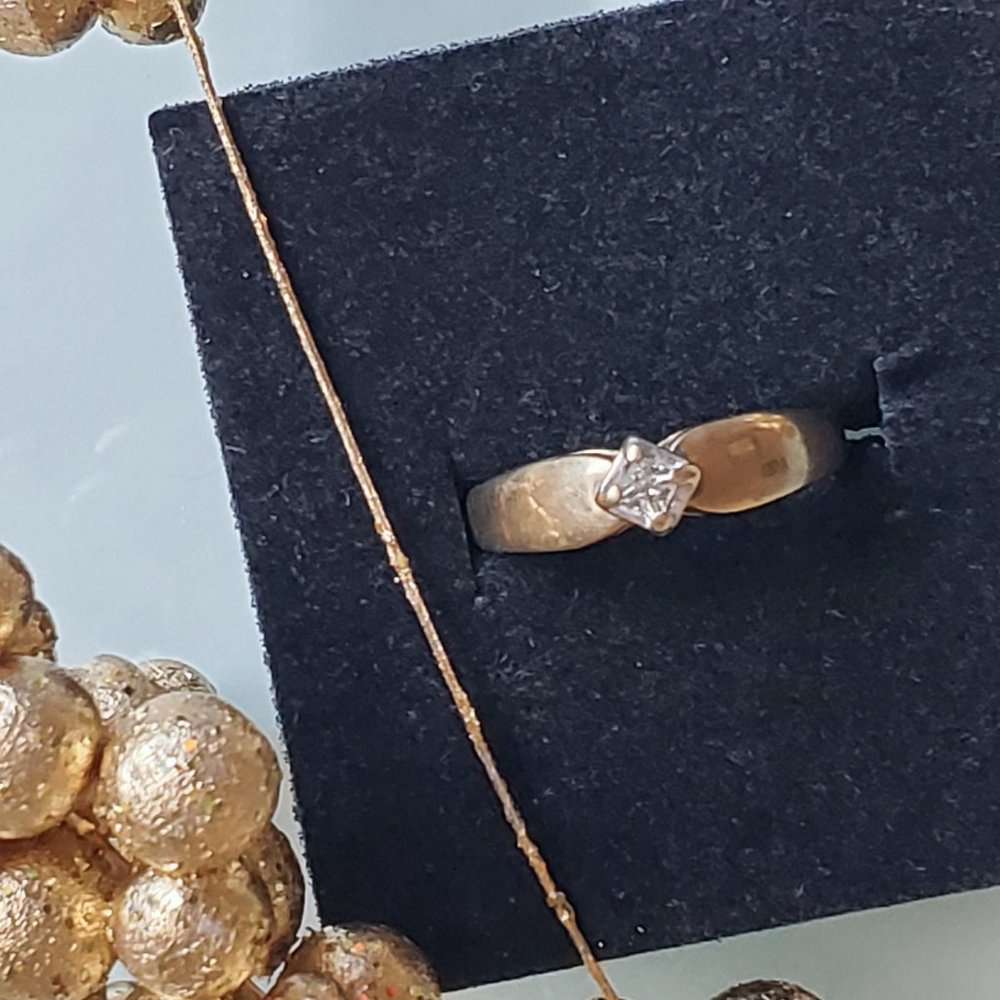 10K Yellow Gold Square Cut Solitaire By CJC Vintage Ladies Ring Size 7 - Picture 3 of 5